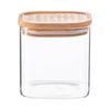 Argon Tableware Glass Storage Jar With Airtight Wooden Lid - 680ml - Square Cube Kitchen Storage Container Preserving Jars