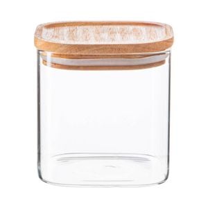 Argon Tableware Glass Storage Jar With Airtight Wooden Lid - 680ml - Square Cube Kitchen Storage Container Preserving Jars