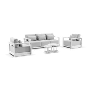 Whitehaven 3+1+1 Seater Outdoor Aluminium Lounge Set White With Hugo Coffee Table & Olefin Grey Cushions
