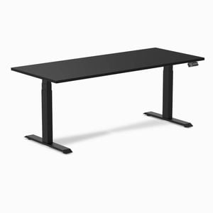 Desky Dual Sit to Stand Black Melamine Desk 180x75cm Matte Black Height Adjustable Legs