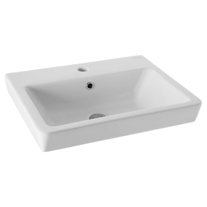 Johnson 560 x 445mm Suisse White Rectangular Wall Basin With 1 Taphole And Overflow Include 32mm Chrome Pop-Up Waste