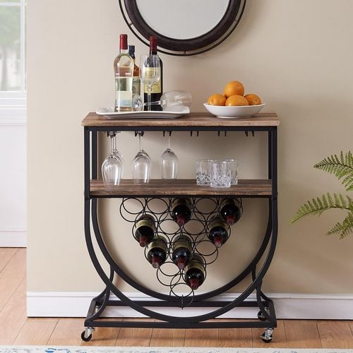 IHOMDEC Industrial Style Wine Rack Cart with Glass Holder Vintage Brown Bunnings Australia