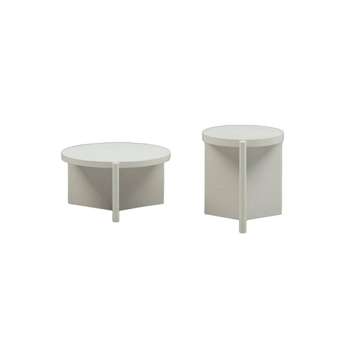 Seek and Ramble Delos Set 2 Round Coffee & Side Table Stone Look White Bundle