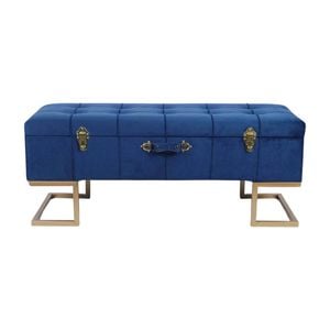 P&P Regal Dark Blue Velvet Storage Ottoman with Gold Iron Base 105x40x42cm