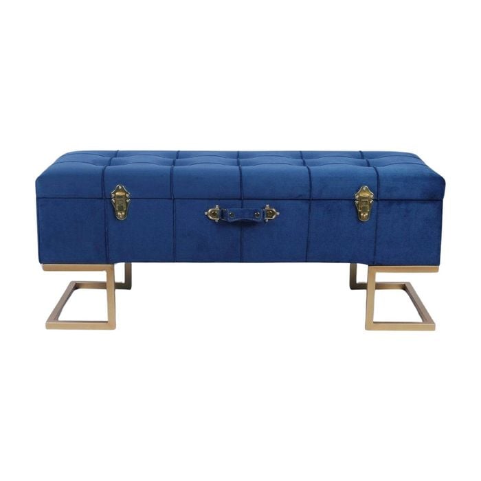 P&P Regal Dark Blue Velvet Storage Ottoman with Gold Iron Base 105x40x42cm