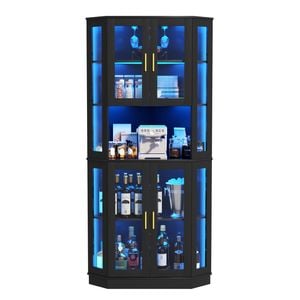 Advwin 5-Tier Corner Wine Bar Cabinet Black