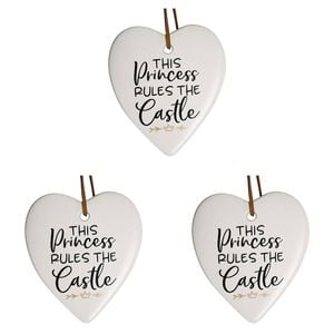 3x Ceramic Hanging 9cm Heart Princess Rules w/ Hanger Ornament Home/Office Decor