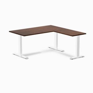 Desky Fixed Height Red Walnut Rubberwood L-shape Office Desk 1500x1550mm White Frame