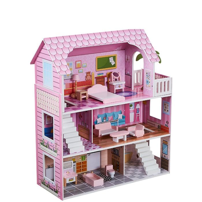 All 4 Kids 3 Level Paisley Dollhouse With Furniture