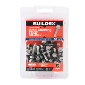 Buildex 10G x 25mm Class 4 Metal Cladding TEKS® Screws with Seal - 50 Pack