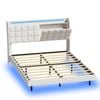 Ufurniture Upholstered Floating Bed Frame with LED Lights and Storage Headboard Double Size Beige