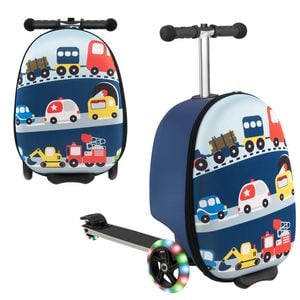 Costway 2 In 1 Kids Suitcase Scooter W/led Wheels Blue