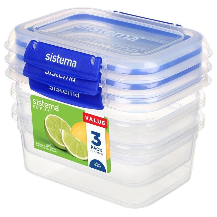 Sistema Food Storage Container Klip It Plus Rectangle 1l 3 Pack