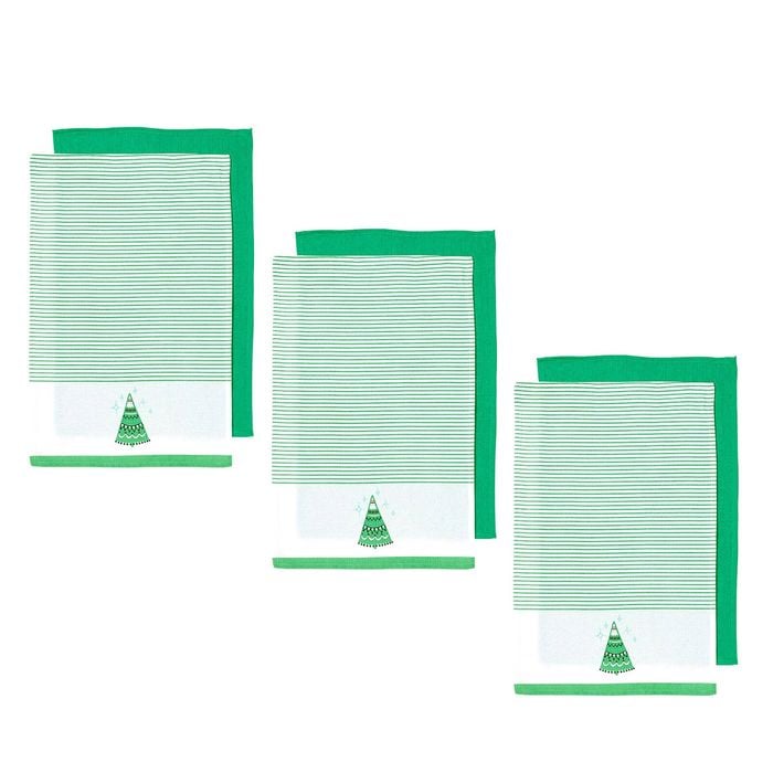 Ladelle Set of 6 Christmas Xmas Festival Joyful Icons Cotton Tea Towels Christmas Tree