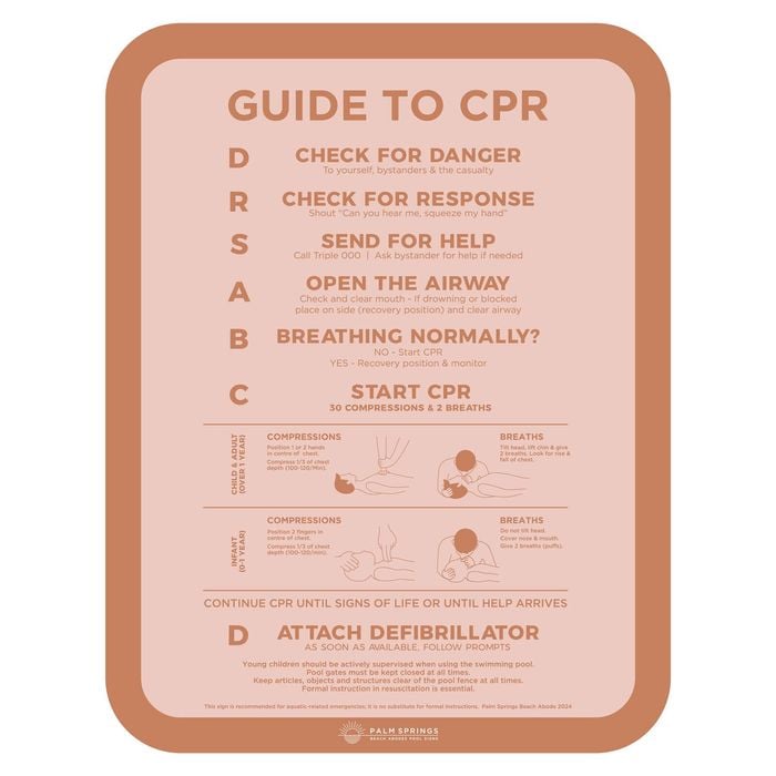 Stylish Pool CPR Sign Rust & Pink Slim
