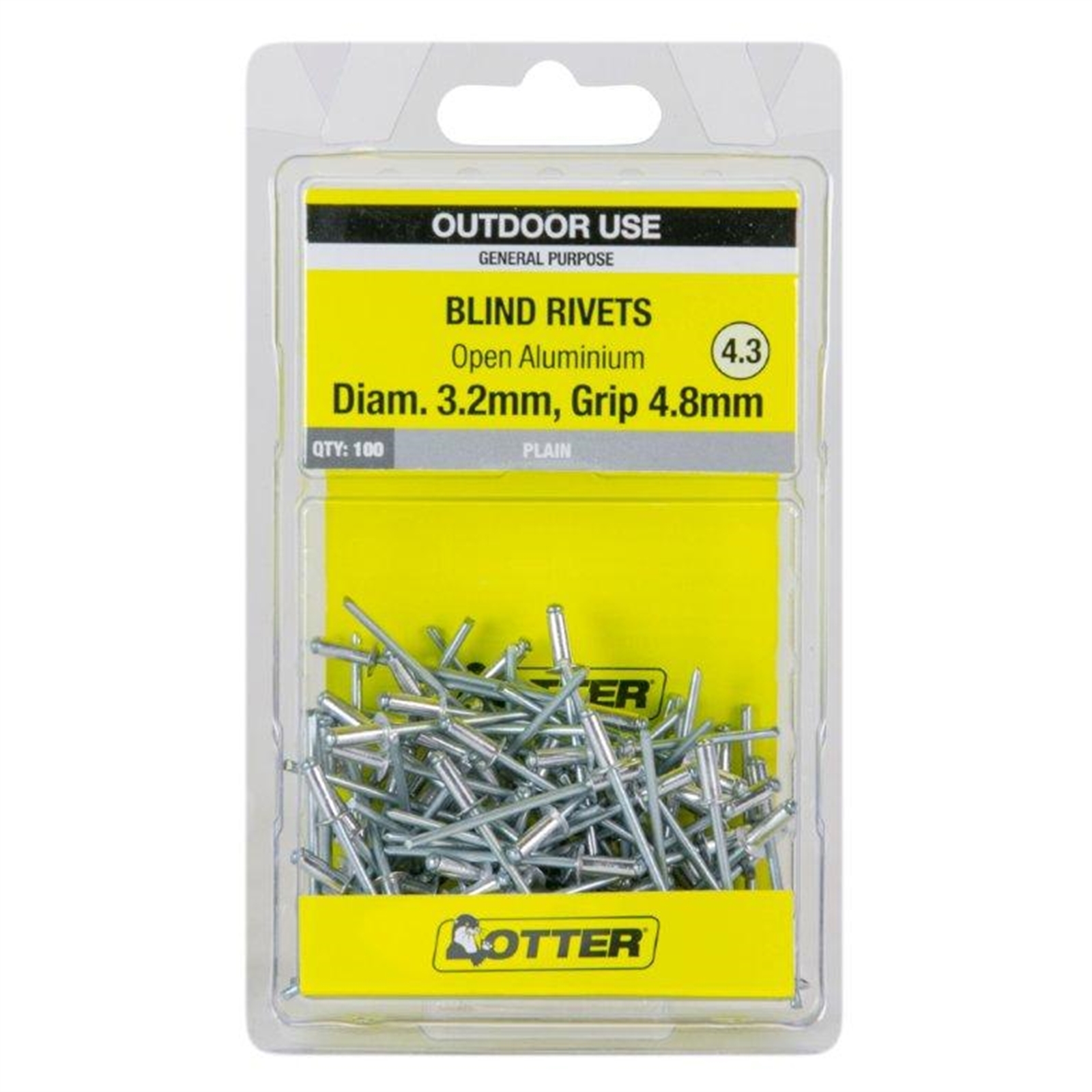 Otter 4.0 x 4.8mm Open Aluminium Blind Rivets - 100 Pack thumbnail 2