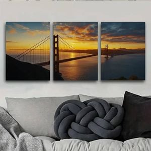 3pcs Golden Gate Bridge Vibrant Sunset Scenery Print 100% Australian Made 3 x 40x60cm (Metal Print)