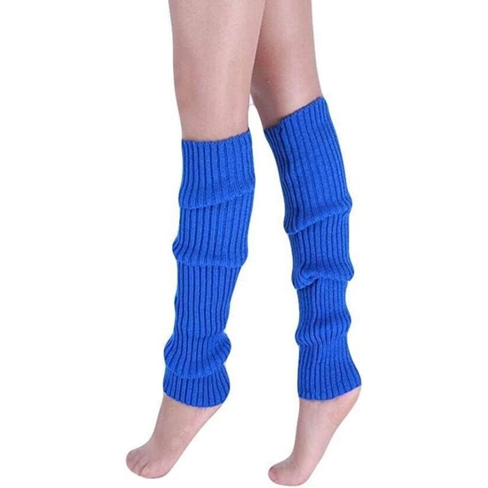 Pair of Wos Leg Warmers Disco Winter Knit Dance Party Crochet Legging Socks Costume Blue