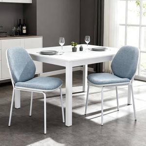 Homfurn Set Of 2 Modern Upholstered Dining Chair, Mid Century Armless Side Chair With Sturdy White Metal Legs, Light Blue