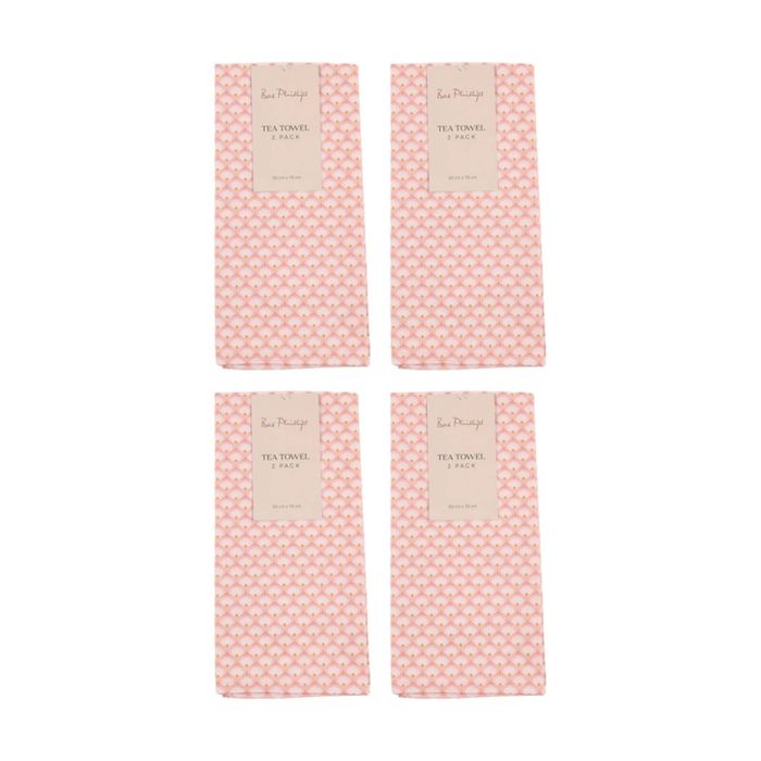 4x 2pc Bas Phillips Printed Linen Looks Tea Towel Set Cotton Daisy