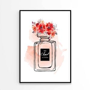 Black Red Perfume Bottle with Flowers Design   Print 100% Australian Made 60 x 90cm   (Poster)