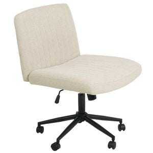 Advwin Armless Office Desk Chair with Wide Seat Adjustable Height Swivel Cross Legged Chair Beige