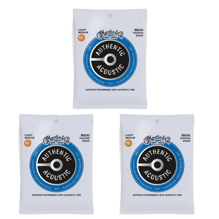 3PK Martin Guitar MA545 Authentic Acoustic Strings 92/8 Phosphor Bronze Bluegrass