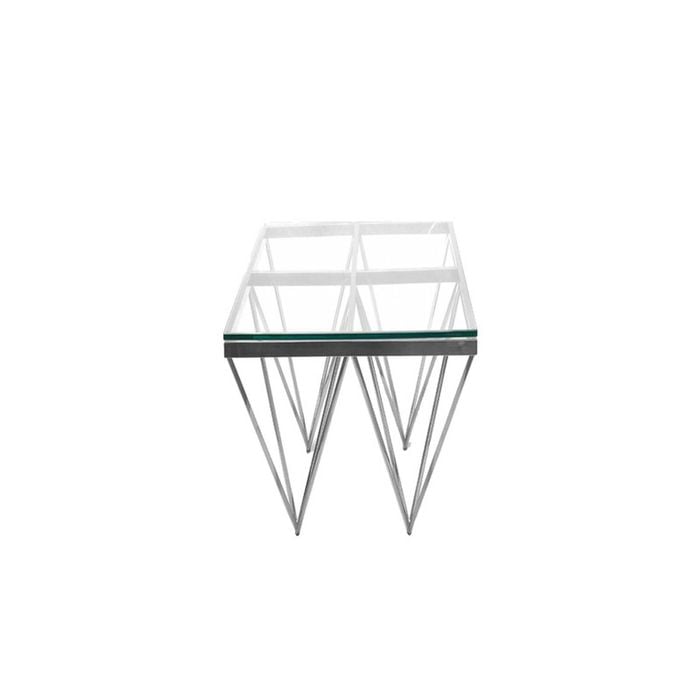 Elegant Collections Silver Clear Pyramid Side Table