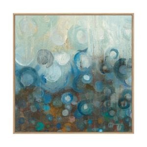 Artey | Blue and Bronze Dots VII - Framed Canvas - Natural Frame - 84 x 84cm