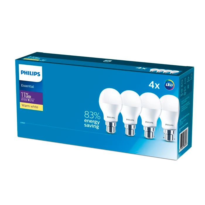 Philips A60 B22 LED 1150Lm Warm White 11W Globe - 4 Pack