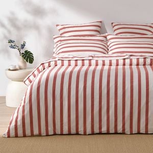 Dreamaker Cove Washed Cotton Yarn Dyed Wide Stripe Quilt Cover Set Rust King Single