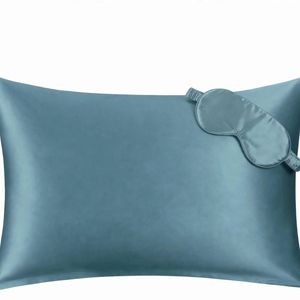 Anypillow Pillowcase 50x90cm Blue Gray Set with Eye Mask Natural Mulberry Silk