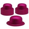 12x GLITTER BOWLER HAT Fancy Party Plastic Costume Cap Fun Dress Up Sparkle BULK - Hot Pink - Hot Pink | Glitter Bowler Hat