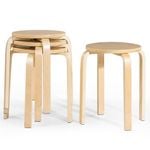 Costway 4 PCs Stacking Stools Round Dining Chair Birch Wood