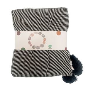 CottonMore Cotton Knitted Black Tassel Blanket Home Decor Striped Throw Rug 130 x 160cm
