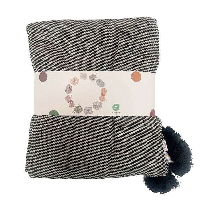 CottonMore Cotton Knitted Black Tassel Blanket Home Decor Striped Throw Rug 130 x 160cm