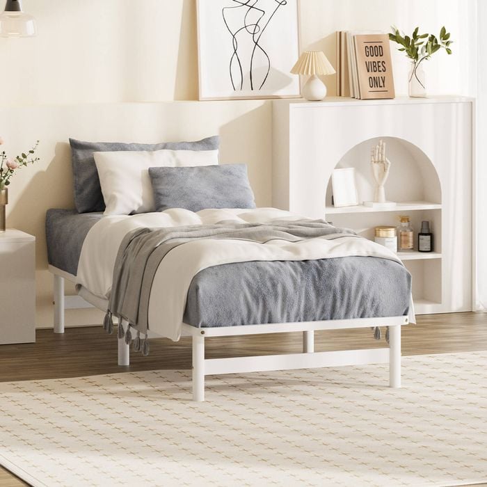 Oikiture Wooden Bed Frame King Single Solid Pine Timber Platform White
