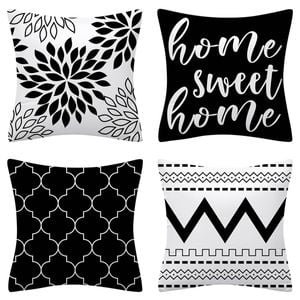Set of 4 Luxton Abstract Home Lover Square Cushion Covers (Black)