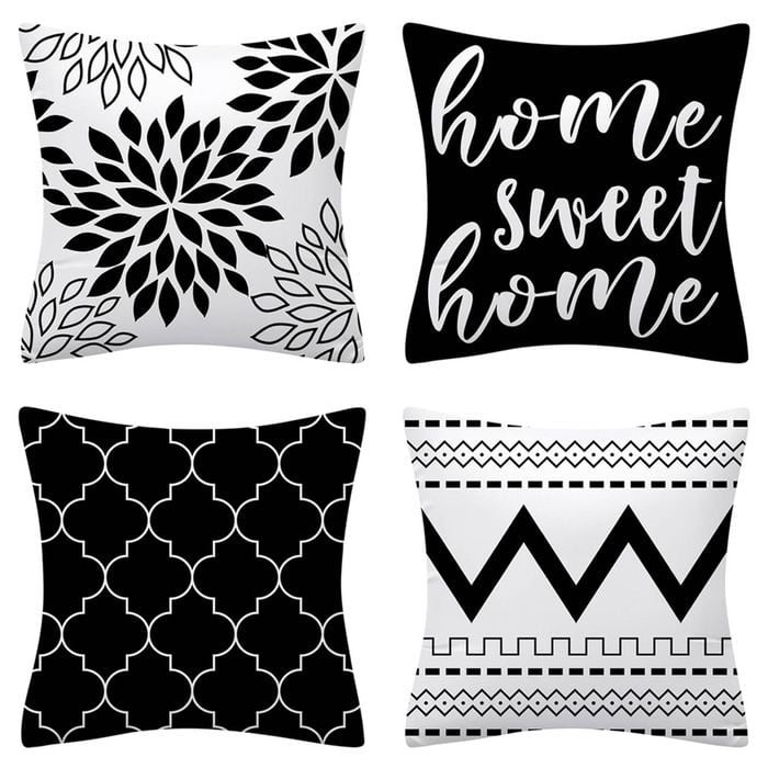 Set of 4 Luxton Abstract Home Lover Square Cushion Covers (Black)
