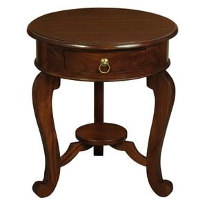 Centrum Furniture Queen Anne Round Cabriol Leg 1 Drawer Lamp Table - Mahogany
