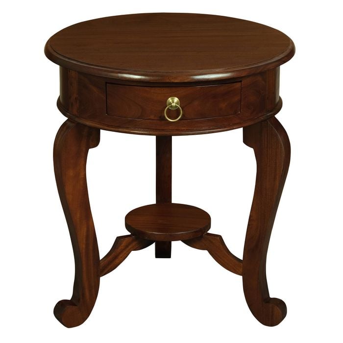 Centrum Furniture Queen Anne Round Cabriol Leg 1 Drawer Lamp Table - Mahogany