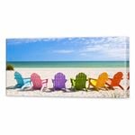 Rainbow Chairs On A Sunny Beach | 120 x 60cm Stretched Canvas Print