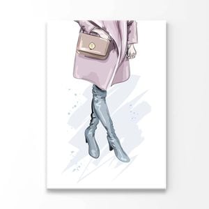 Pink Lady with Peach Colored Bag Print 100% Australian Made 60x90cm (Stretched Canvas)