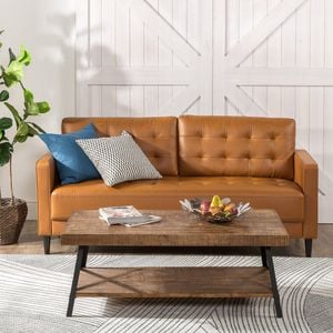 Zinus 3 Seater Sofa Leather Couch - Cognac