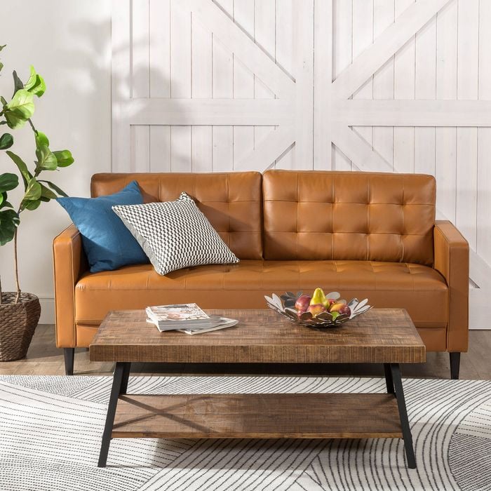 Zinus 3 Seater Sofa Leather Couch - Cognac