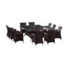 Sorrento 10 Seater Glass Top Outdoor Dining Set Charcoal With Wicker Chairs & Denim Grey Cushions