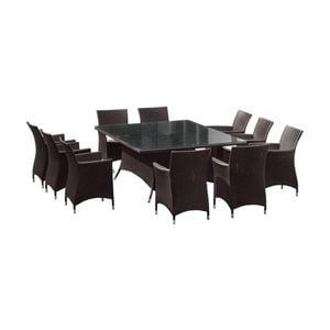 Sorrento 10 Seater Glass Top Outdoor Dining Set Charcoal With Wicker Chairs & Denim Grey Cushions