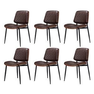 Oikiture Set of 6 Dining Chairs Retro Faux Leather Walnut