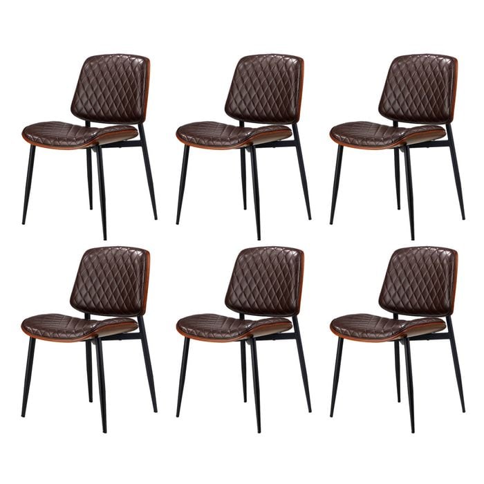 Oikiture Set of 6 Dining Chairs Retro Faux Leather Walnut