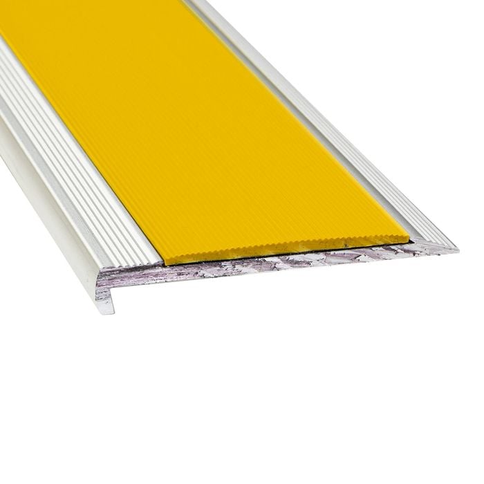 Duratac 1800mm Clear Aluminium Stair Nosing With Yellow Vinyl Insert And Countersunk Holes - 5 Pack